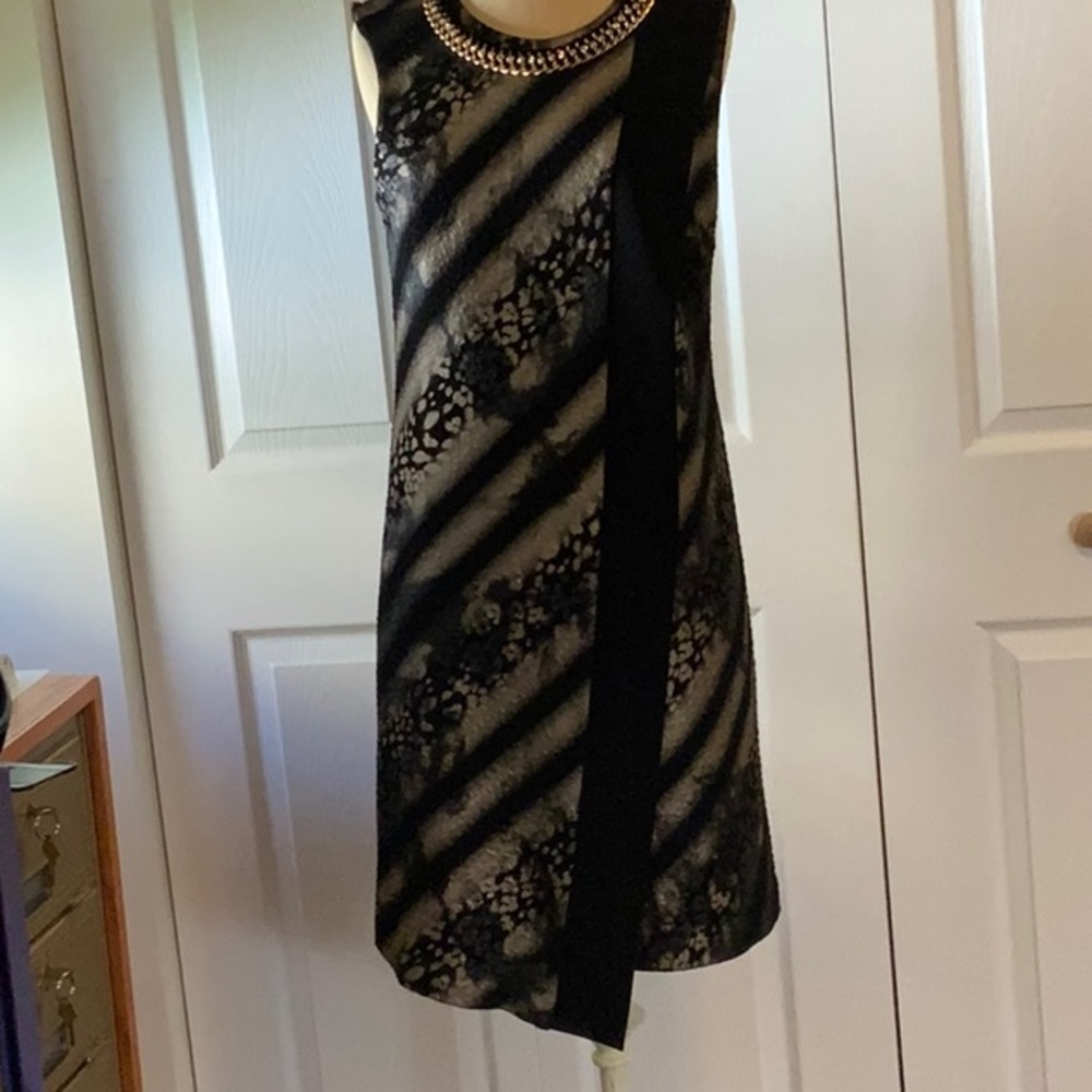 Frank Lyman Design Black and Silver Sheath Midi Dress